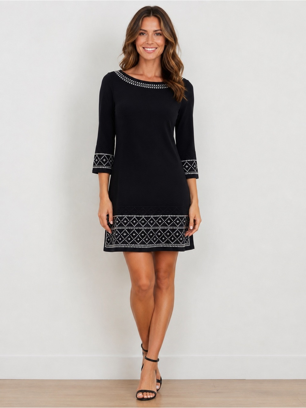 White House Black Market Black Rhinestone Embellished Shift Dress Size XS